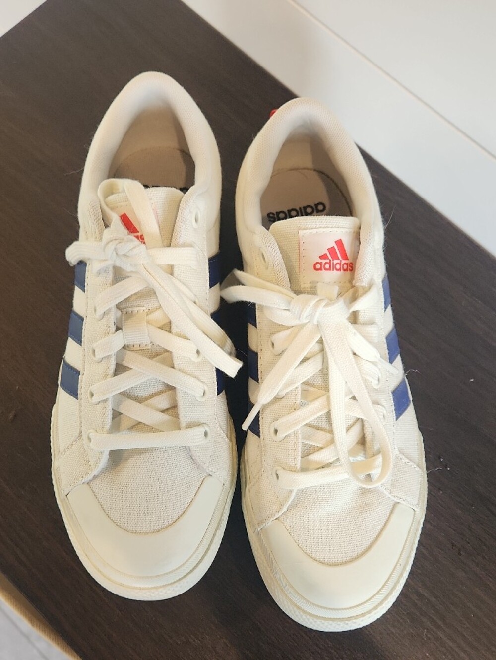 adidas Cream Platform Sneakers with Navy Three Stripes - Picture 4 of 9